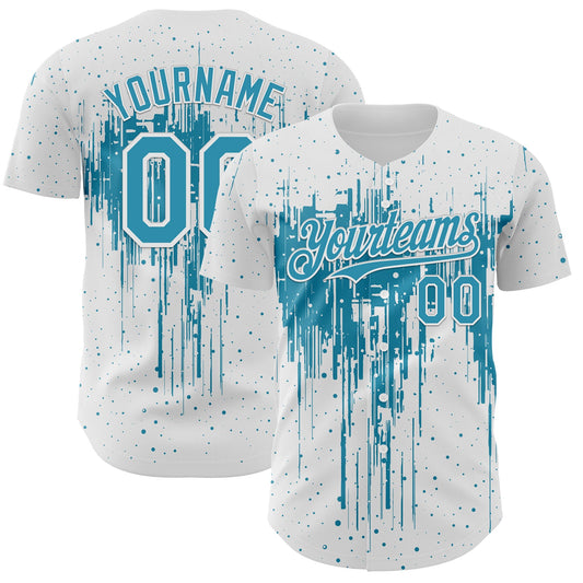 Custom White Panther Blue-White Dripping Splatter Paint Authentic Baseball Jersey - Main View