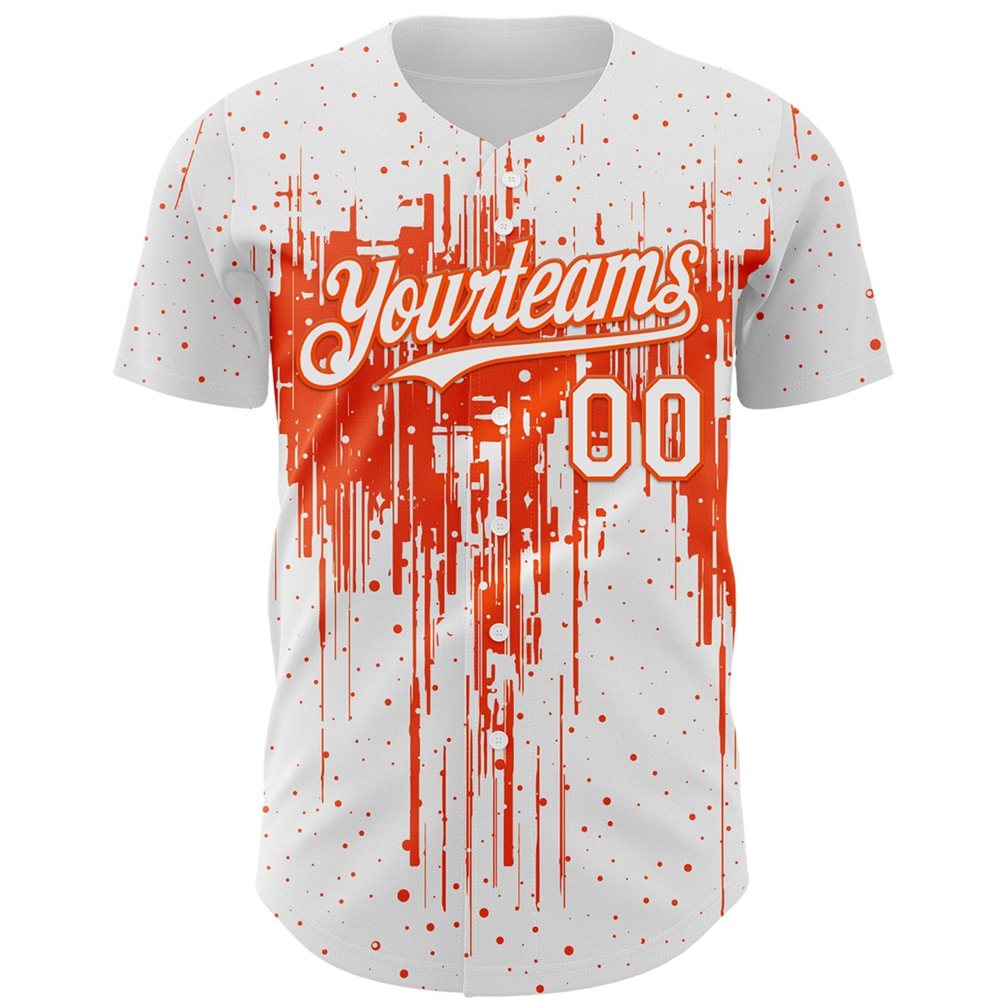 Custom White Orange Dripping Splatter Paint Authentic Baseball Jersey view 2