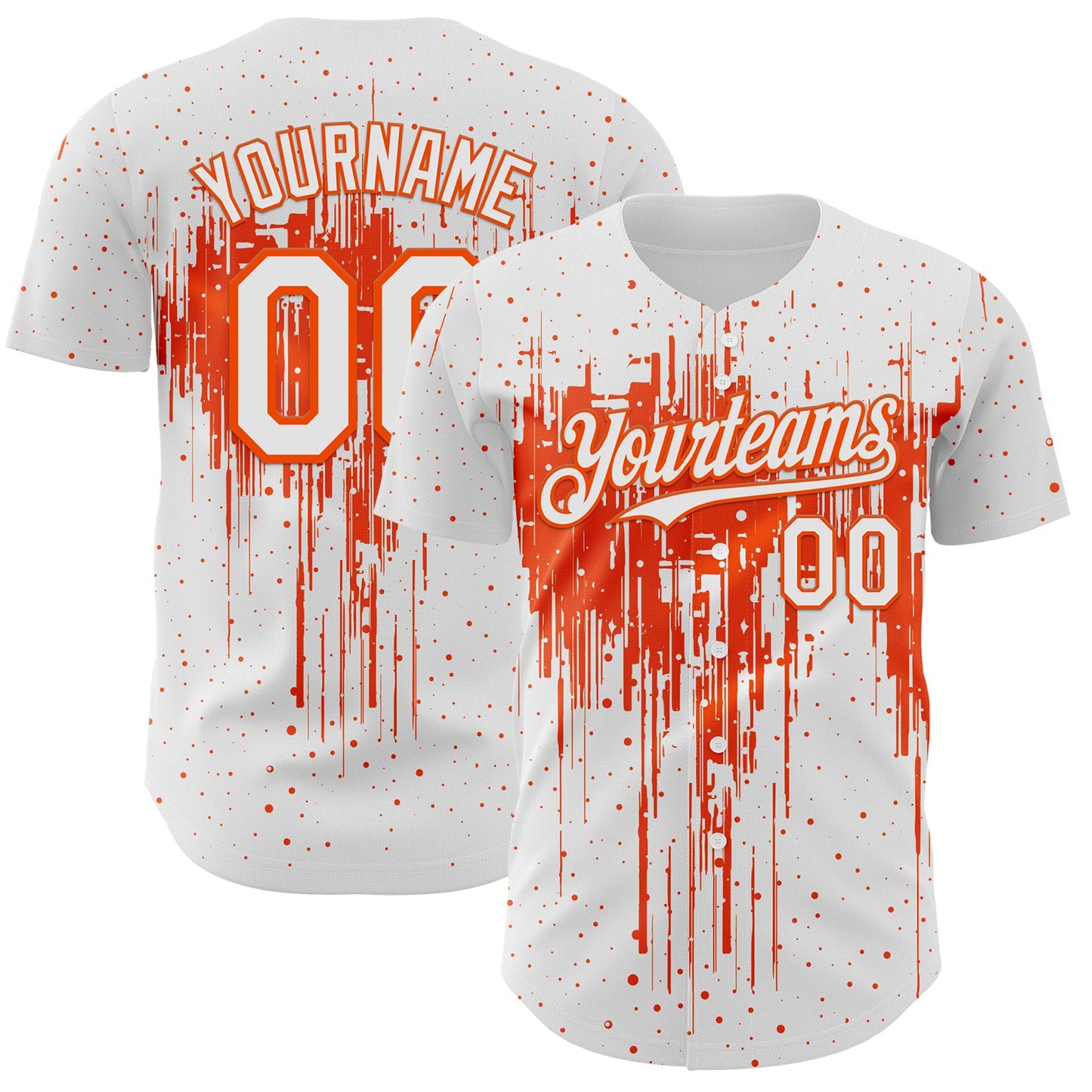 Custom White Orange Dripping Splatter Paint Authentic Baseball Jersey - Main View