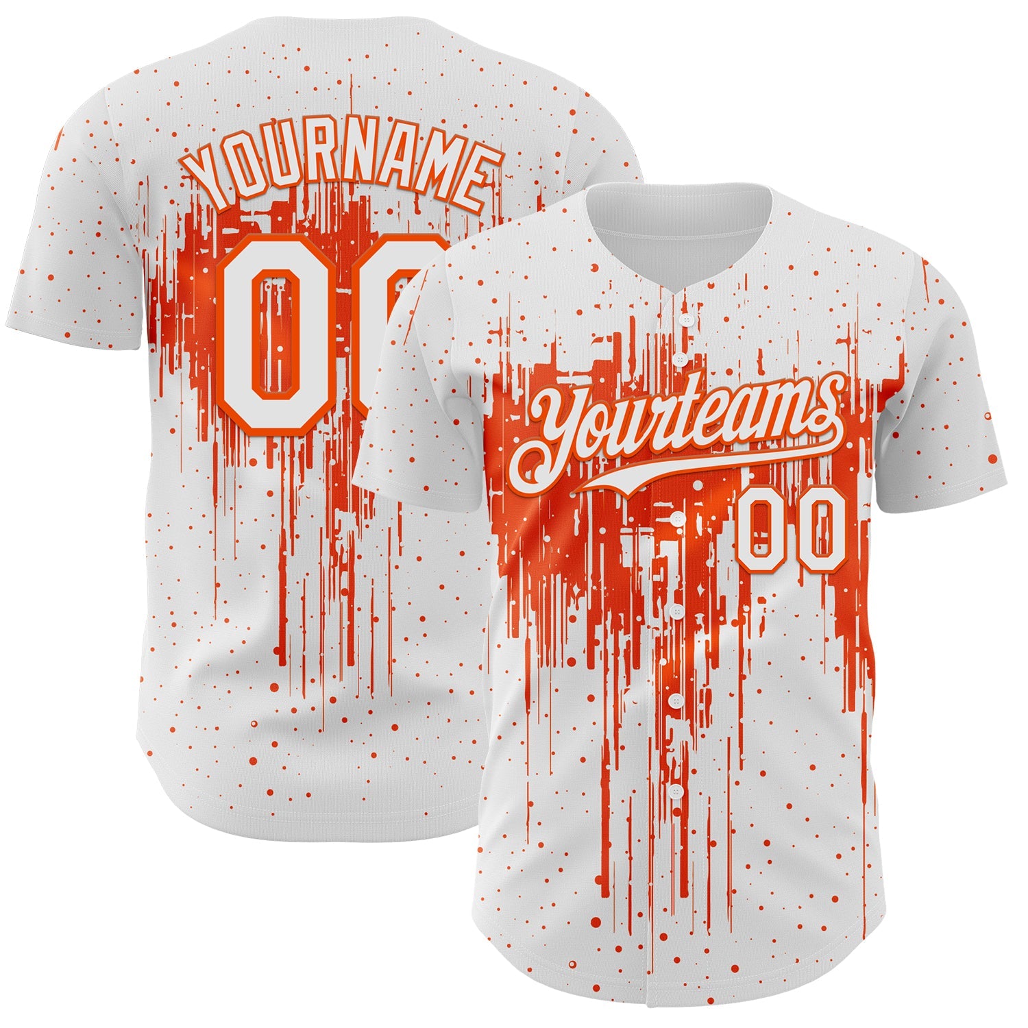 Custom White Orange Dripping Splatter Paint Authentic Baseball Jersey - Main View
