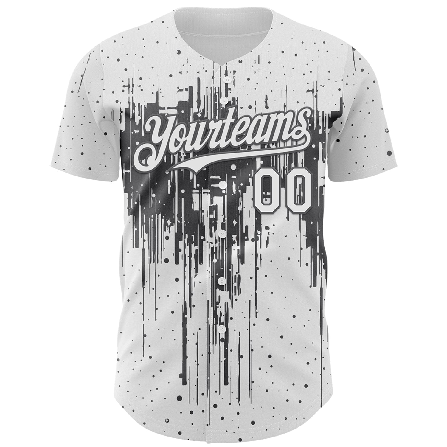 Custom White Steel Gray Dripping Splatter Paint Authentic Baseball Jersey view 2