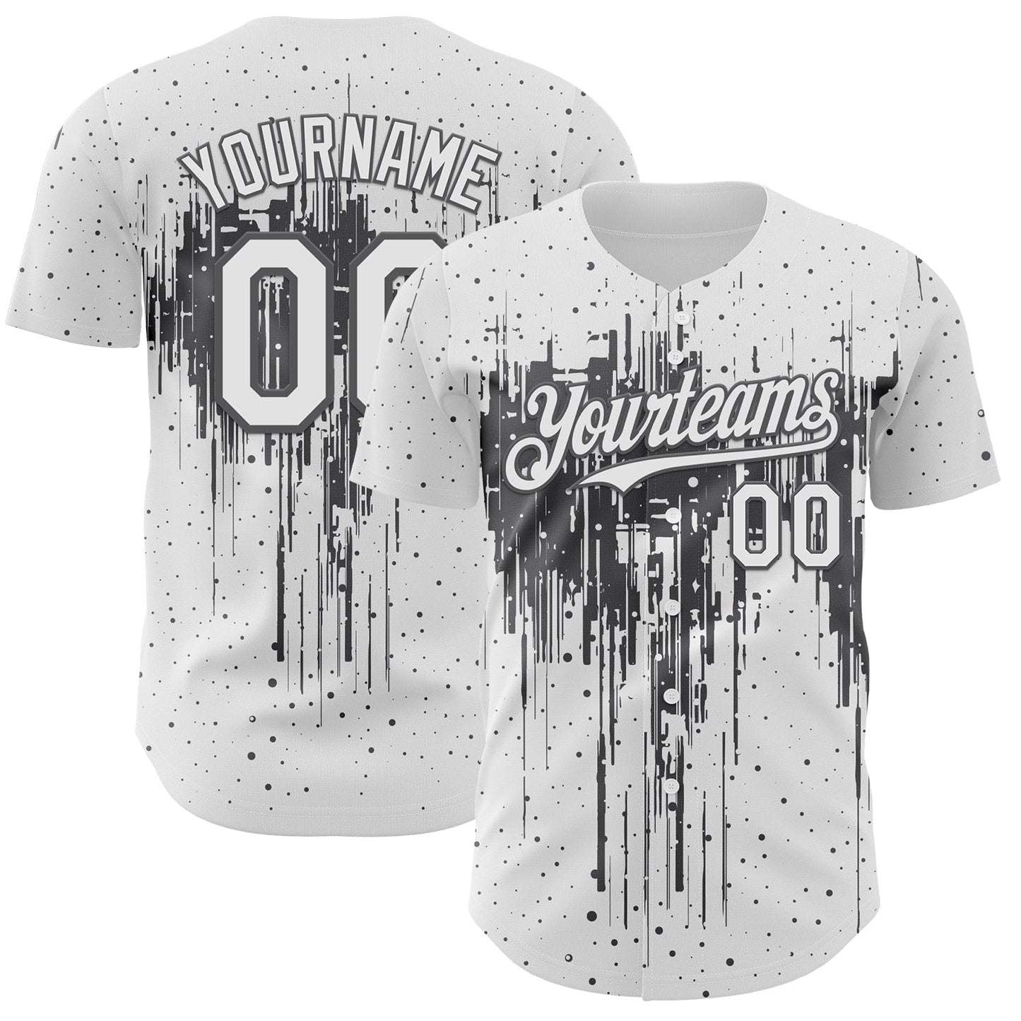 Custom White Steel Gray Dripping Splatter Paint Authentic Baseball Jersey - Main View