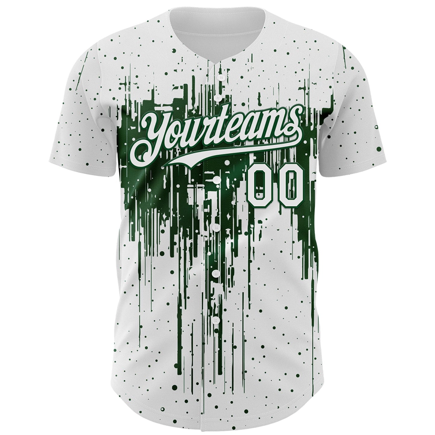 Custom White Green Dripping Splatter Paint Authentic Baseball Jersey view 2