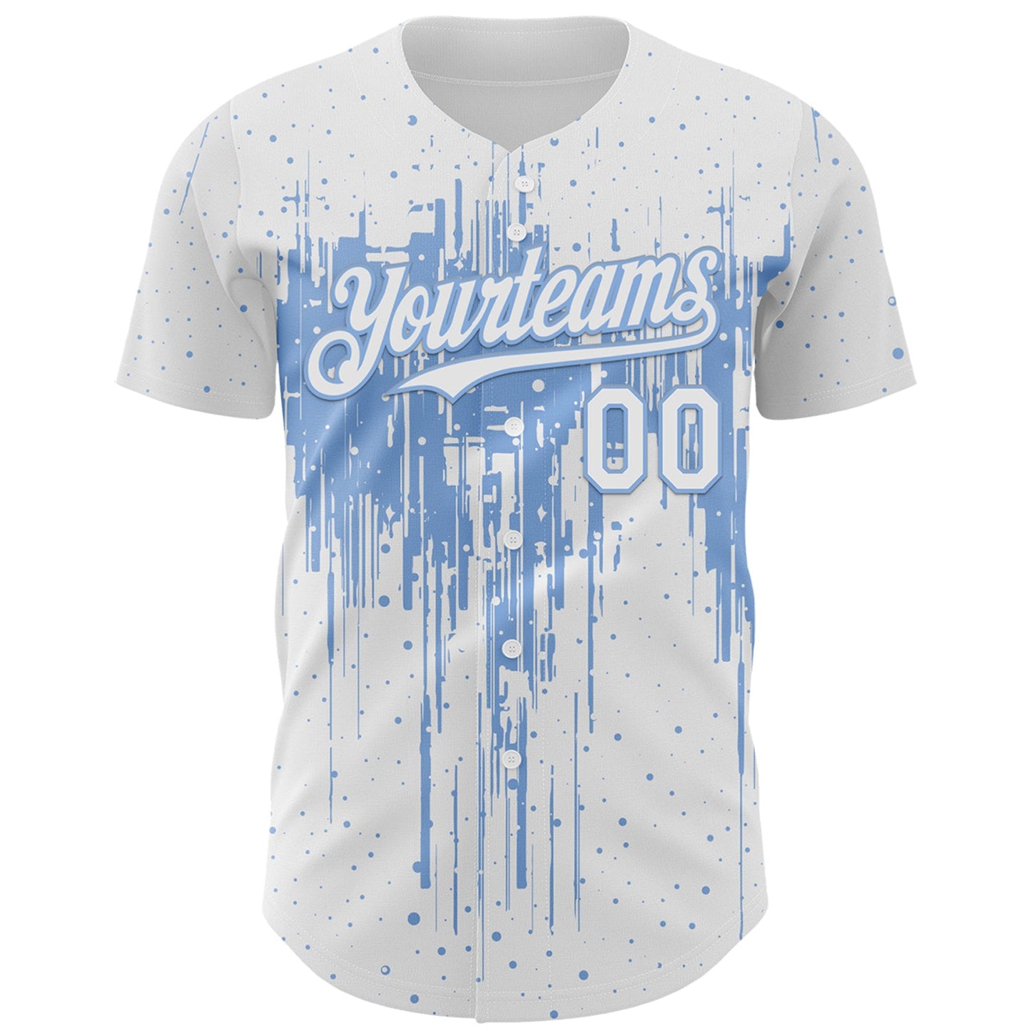 Custom White Light Blue Dripping Splatter Paint Authentic Baseball Jersey view 2