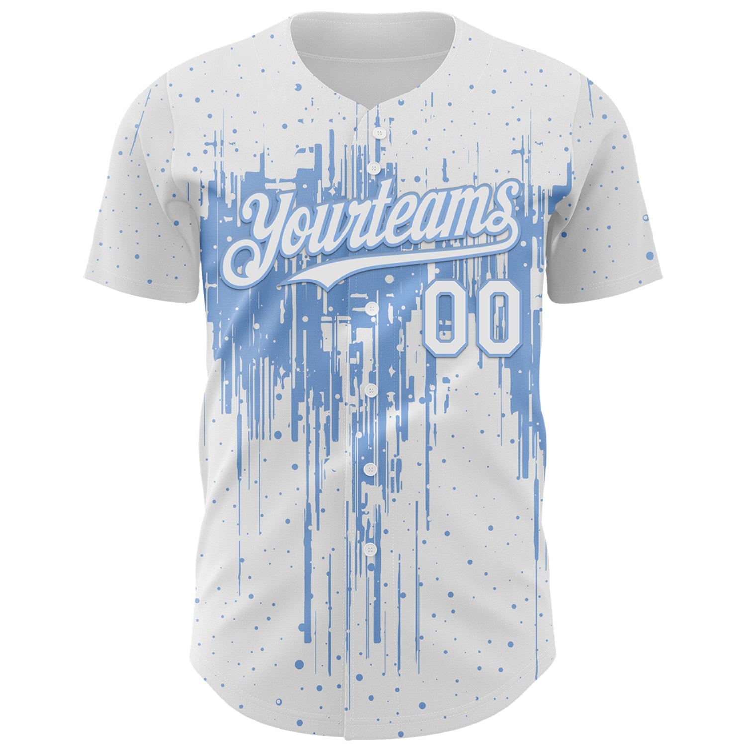 Custom White Light Blue Dripping Splatter Paint Authentic Baseball Jersey view 2
