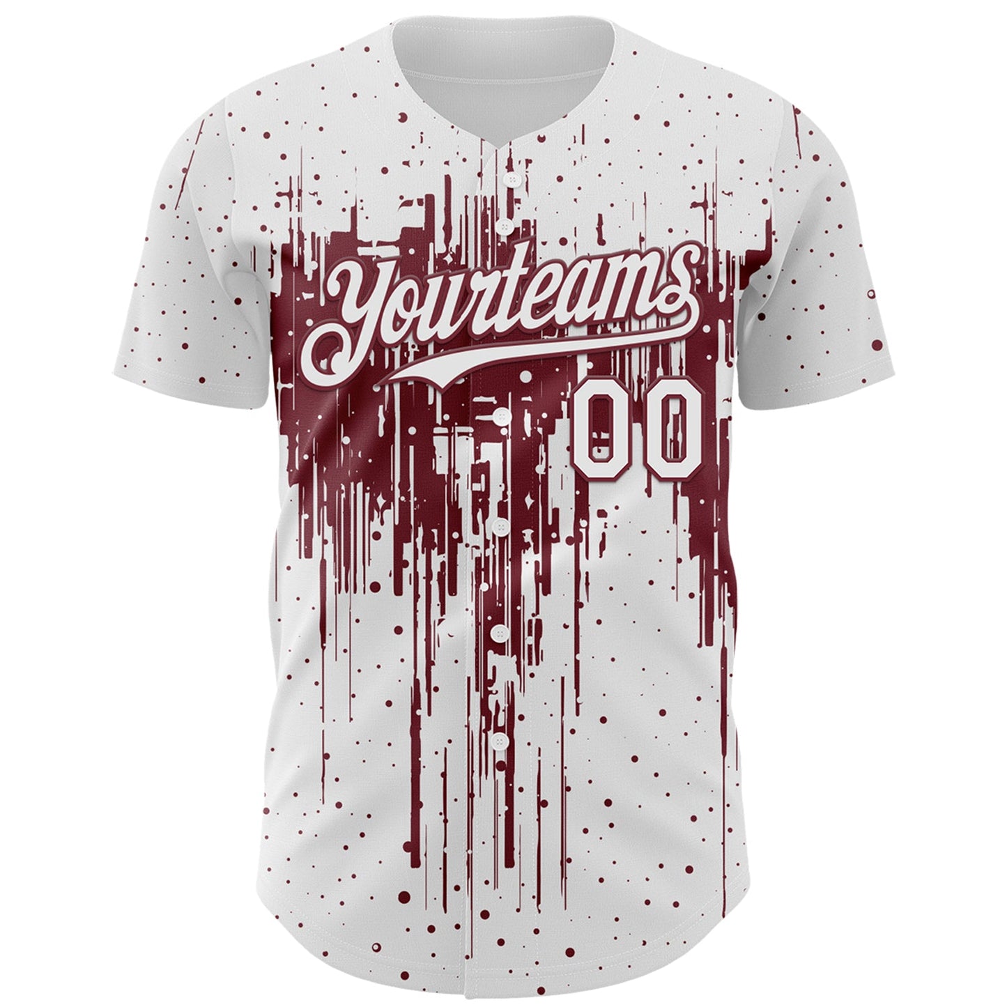 Custom White Burgundy Dripping Splatter Paint Authentic Baseball Jersey view 2