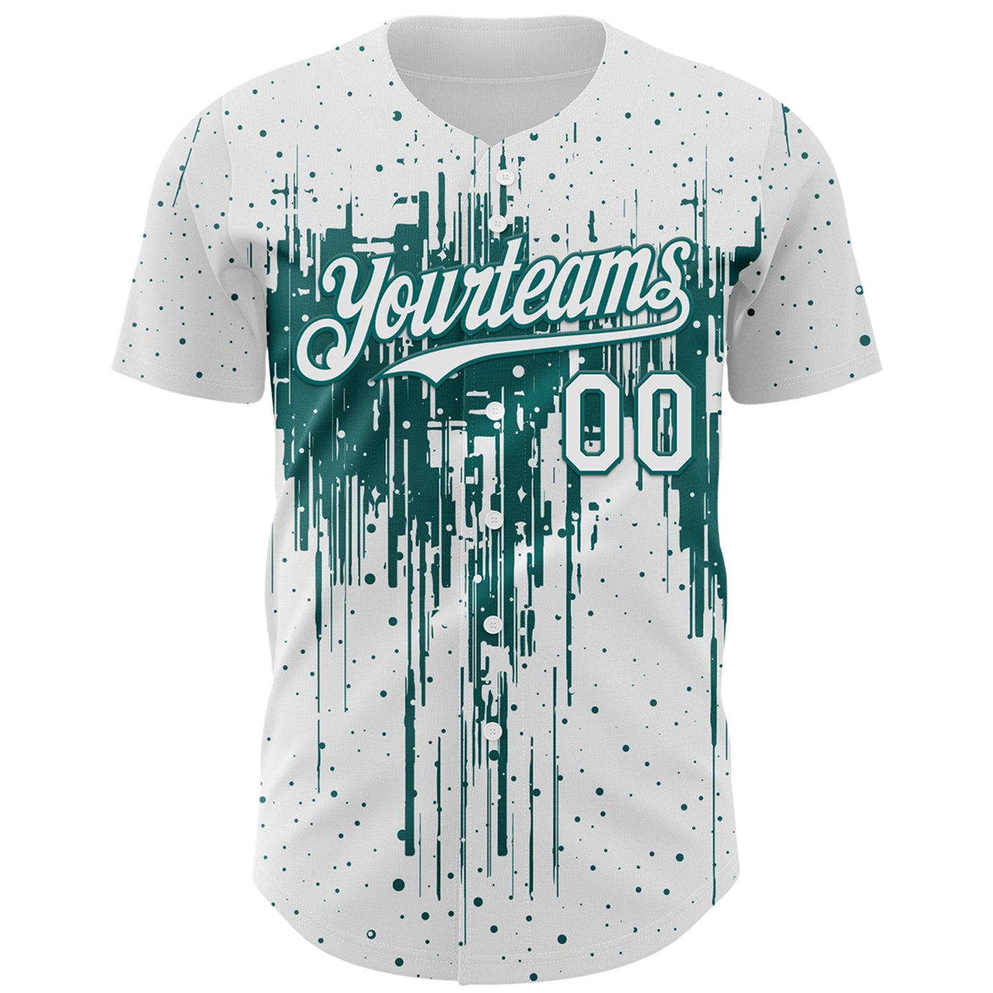 Custom White Teal Dripping Splatter Paint Authentic Baseball Jersey view 2