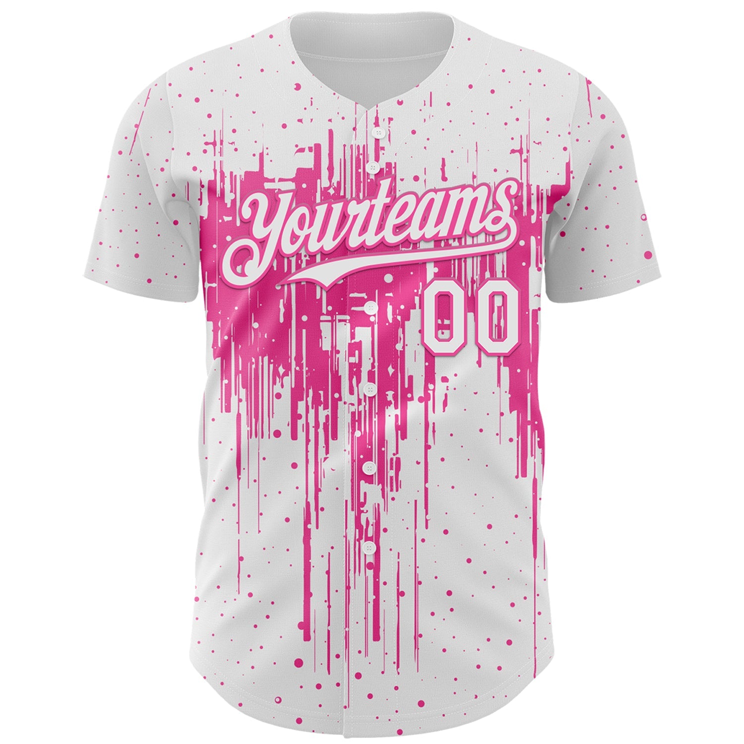 Custom White Pink Dripping Splatter Paint Authentic Baseball Jersey view 2
