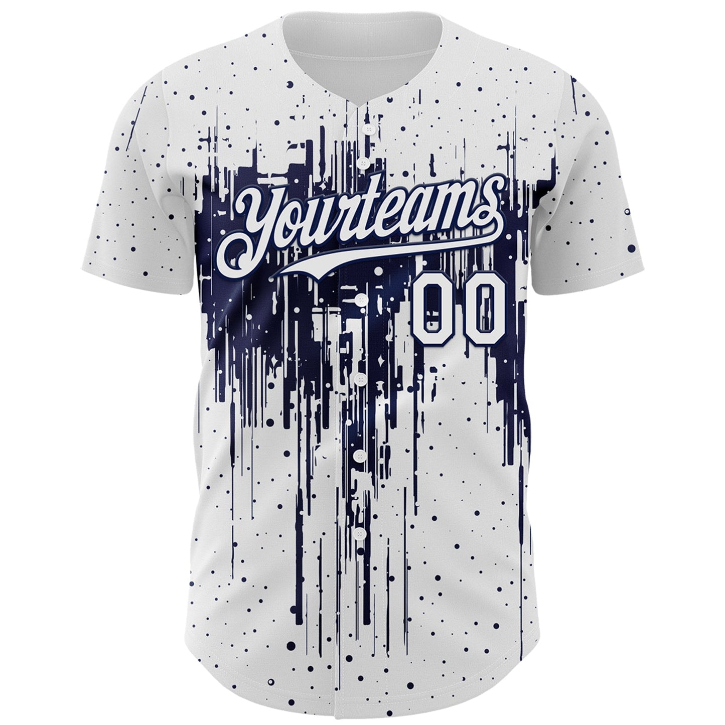 Custom White Navy Dripping Splatter Paint Authentic Baseball Jersey view 2