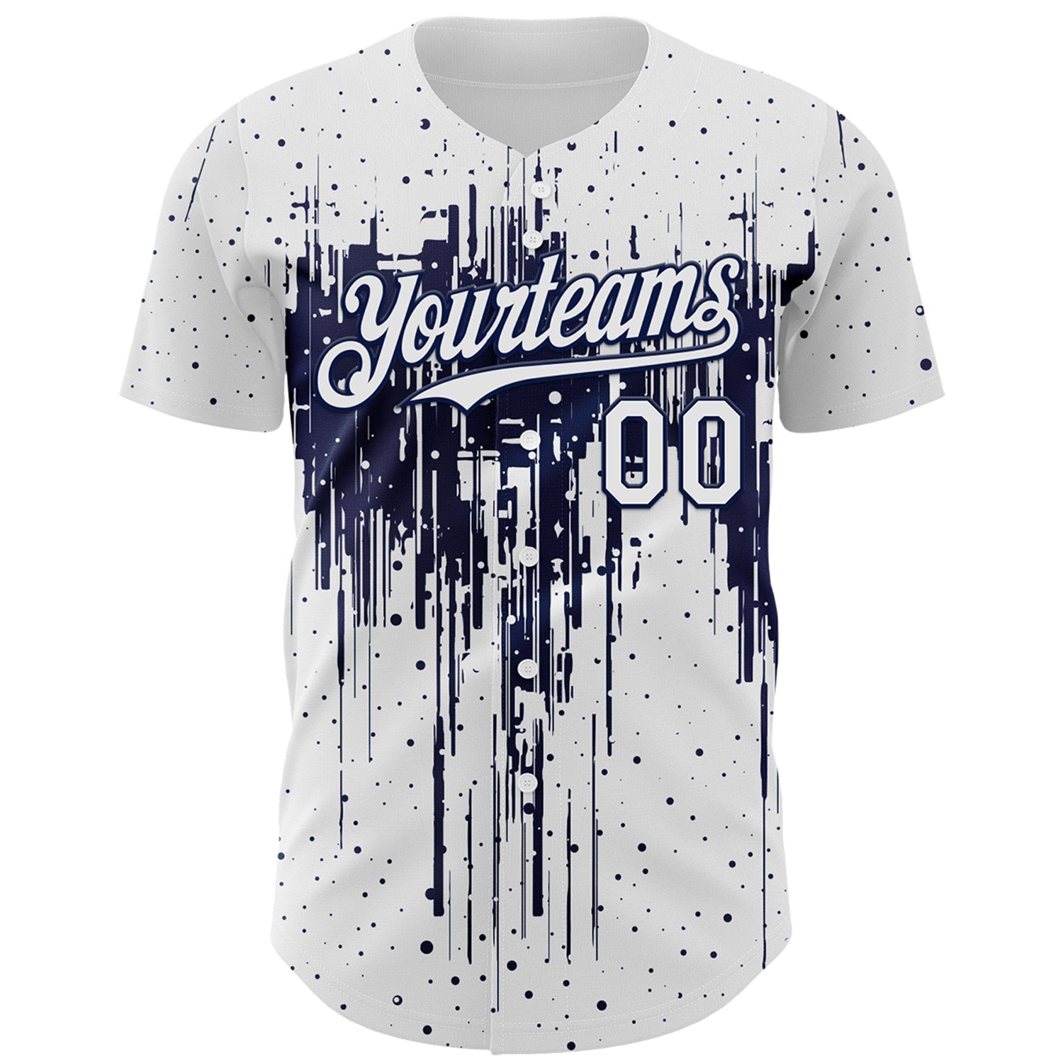 Custom White Navy Dripping Splatter Paint Authentic Baseball Jersey view 2