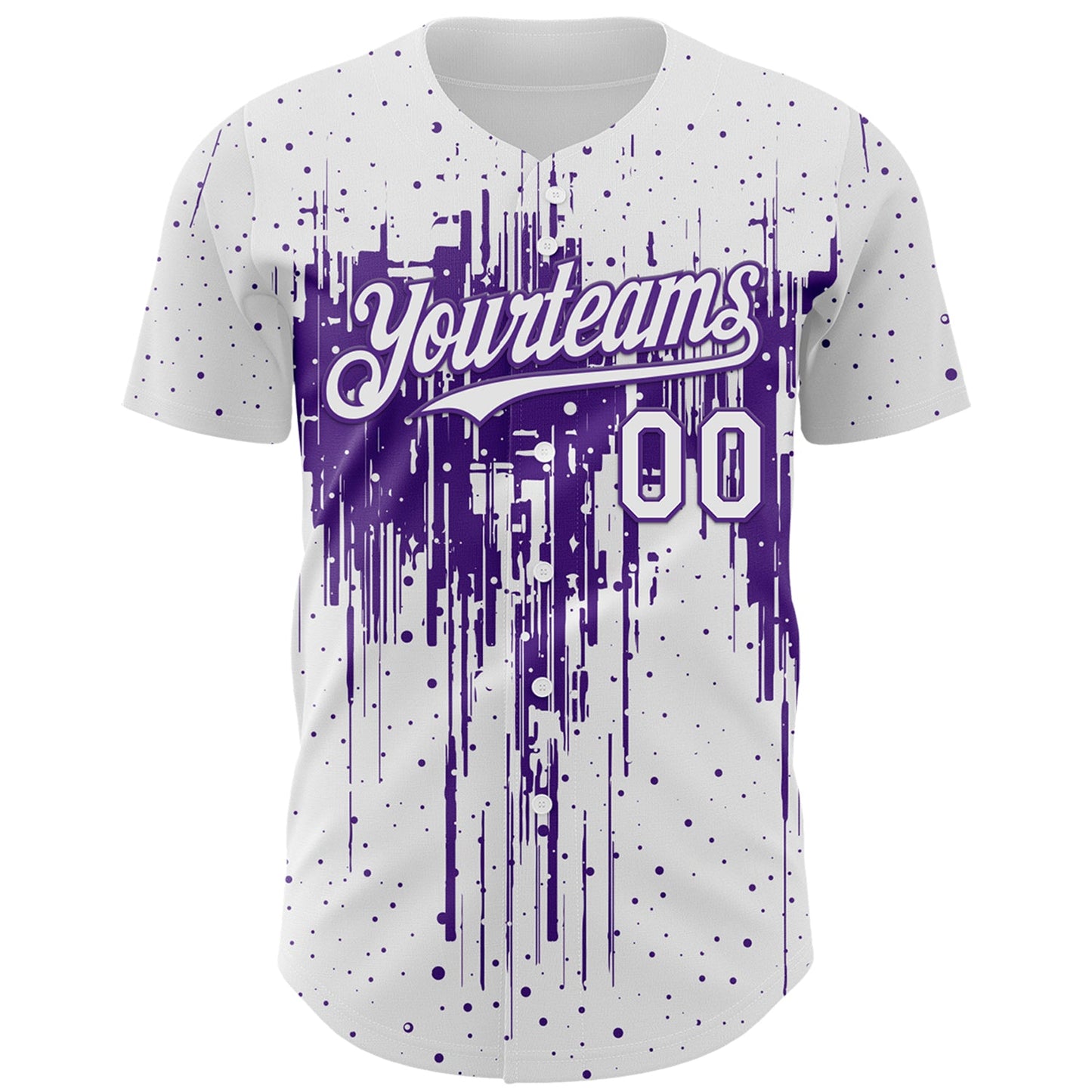 Custom White Purple Dripping Splatter Paint Authentic Baseball Jersey view 2