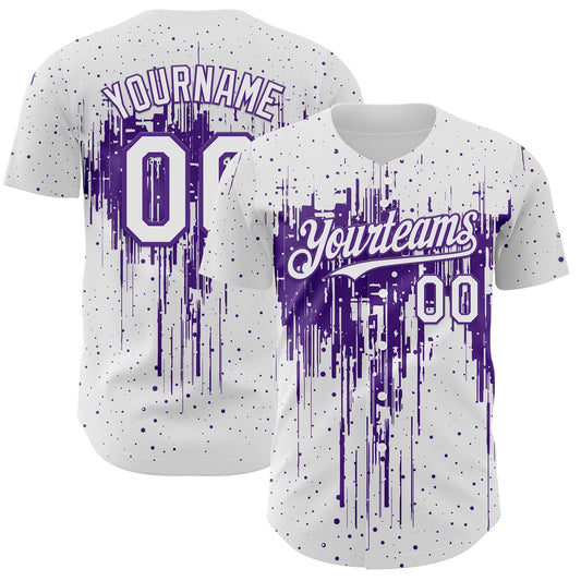 Custom White Purple Dripping Splatter Paint Authentic Baseball Jersey - Main View