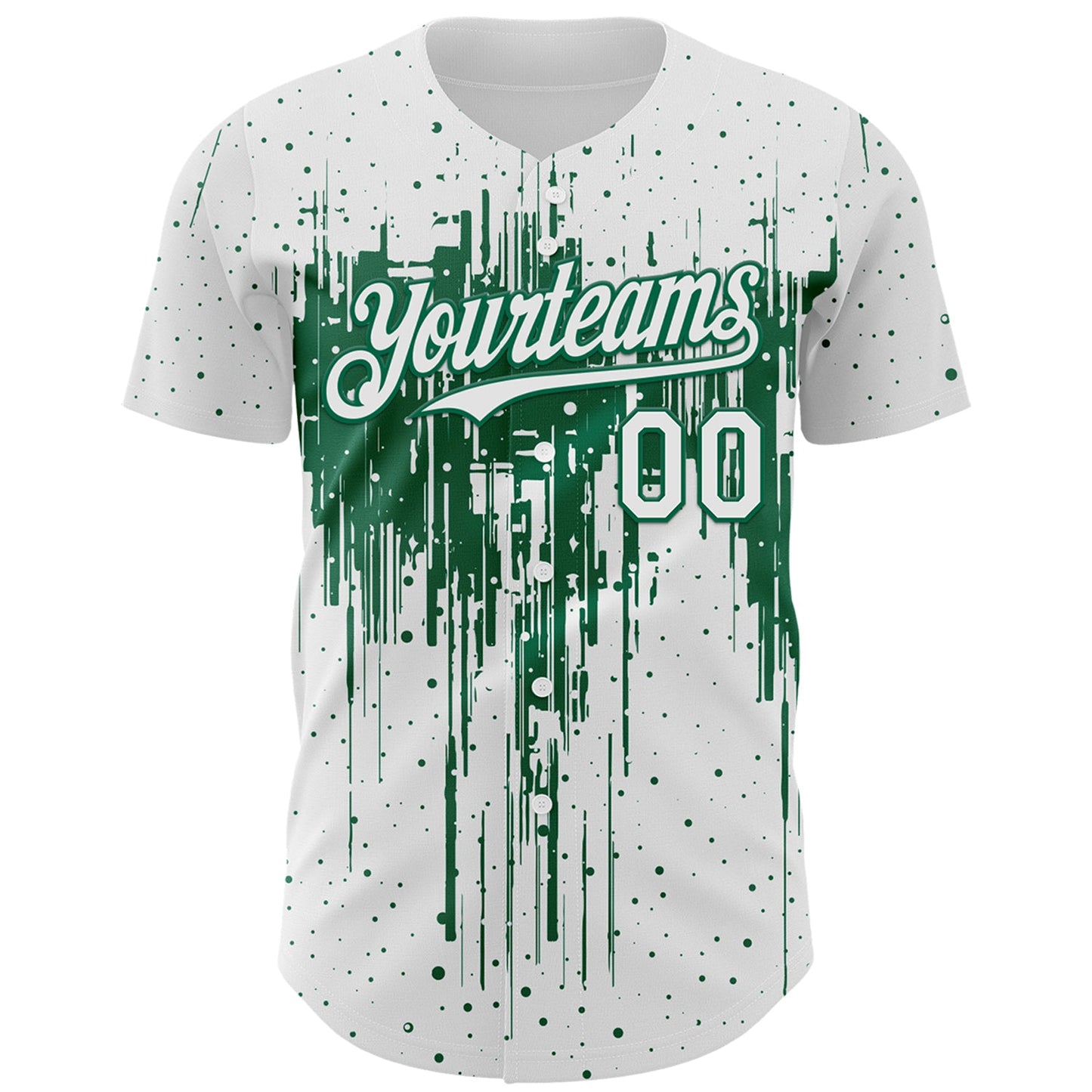 Custom White Kelly Green Dripping Splatter Paint Authentic Baseball Jersey view 2