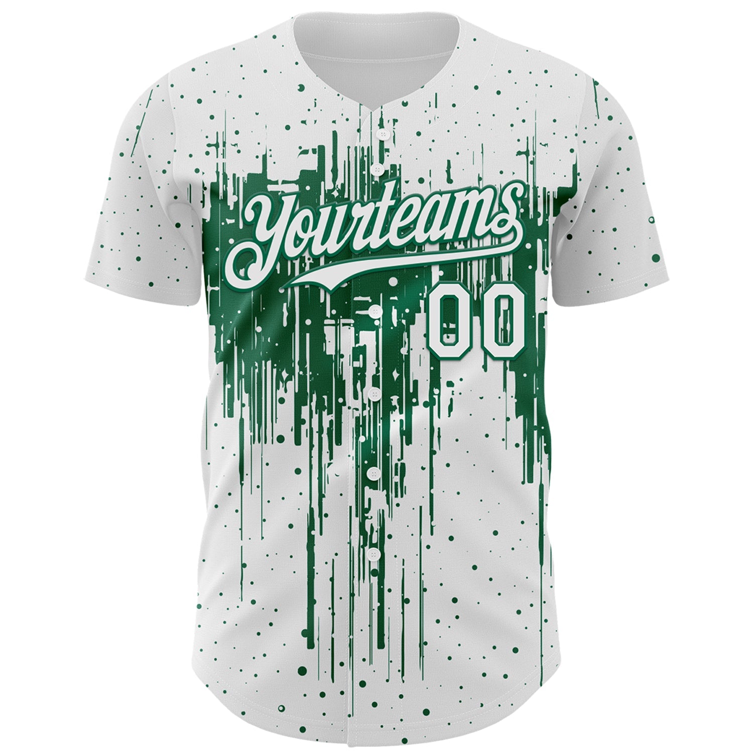 Custom White Kelly Green Dripping Splatter Paint Authentic Baseball Jersey view 2