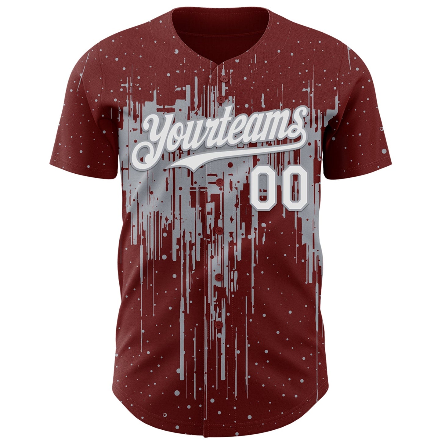 Custom Burgundy White-Gray Dripping Splatter Paint Authentic Baseball Jersey view 2