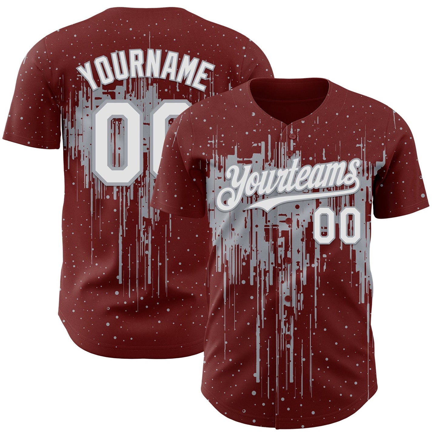 Custom Burgundy White-Gray Dripping Splatter Paint Authentic Baseball Jersey - Main View