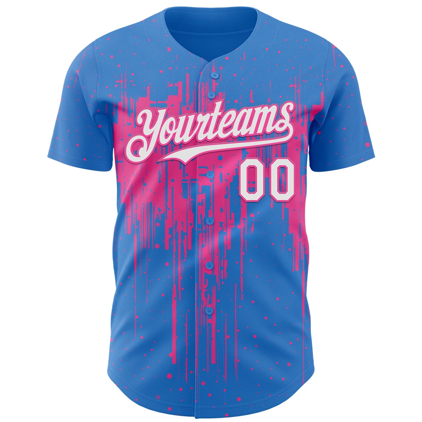 Custom Powder Blue White-Pink Dripping Splatter Paint Authentic Baseball Jersey view 2