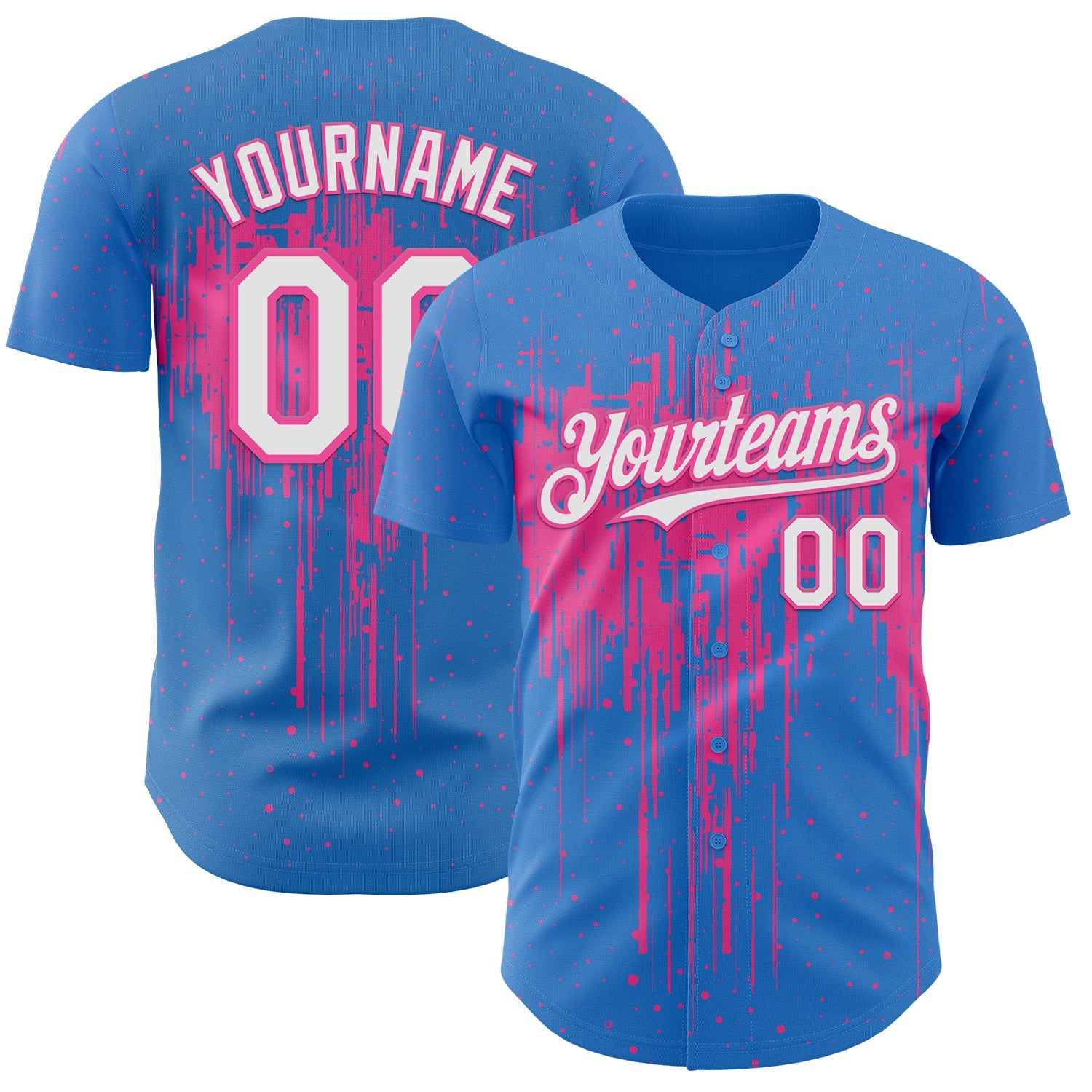 Custom Powder Blue White-Pink Dripping Splatter Paint Authentic Baseball Jersey - Main View
