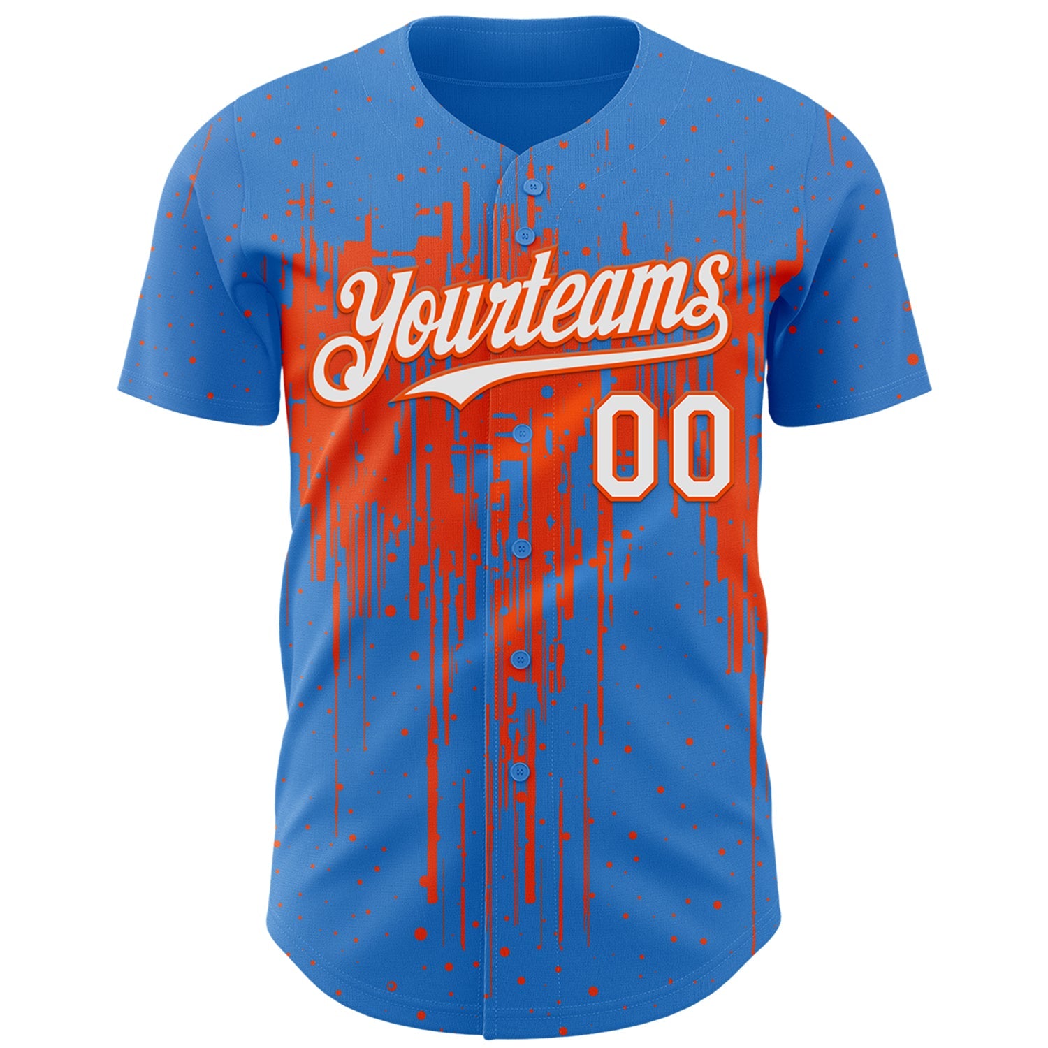 Custom Powder Blue White-Orange Dripping Splatter Paint Authentic Baseball Jersey view 2