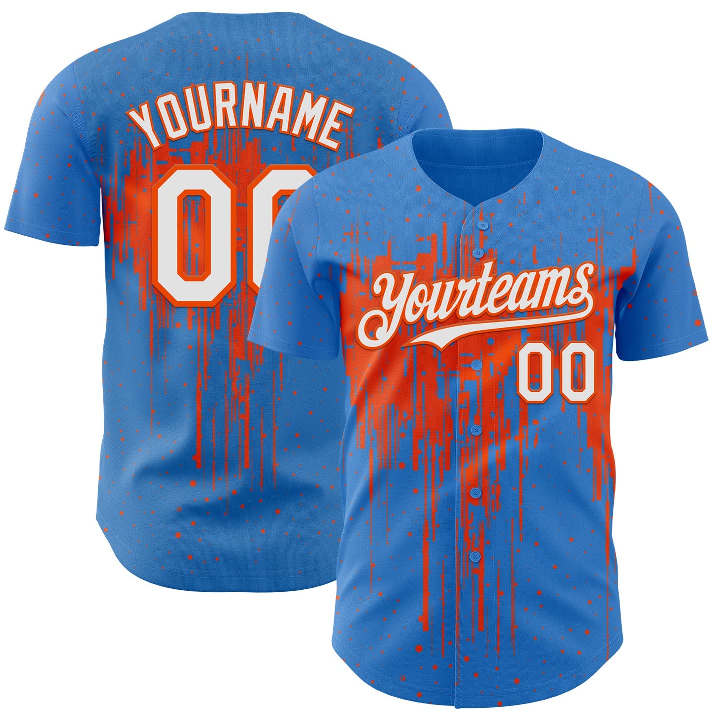 Custom Powder Blue White-Orange Dripping Splatter Paint Authentic Baseball Jersey - Main View