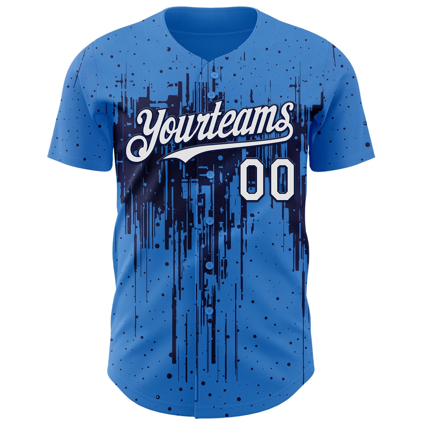 Custom Powder Blue White-Navy Dripping Splatter Paint Authentic Baseball Jersey view 2