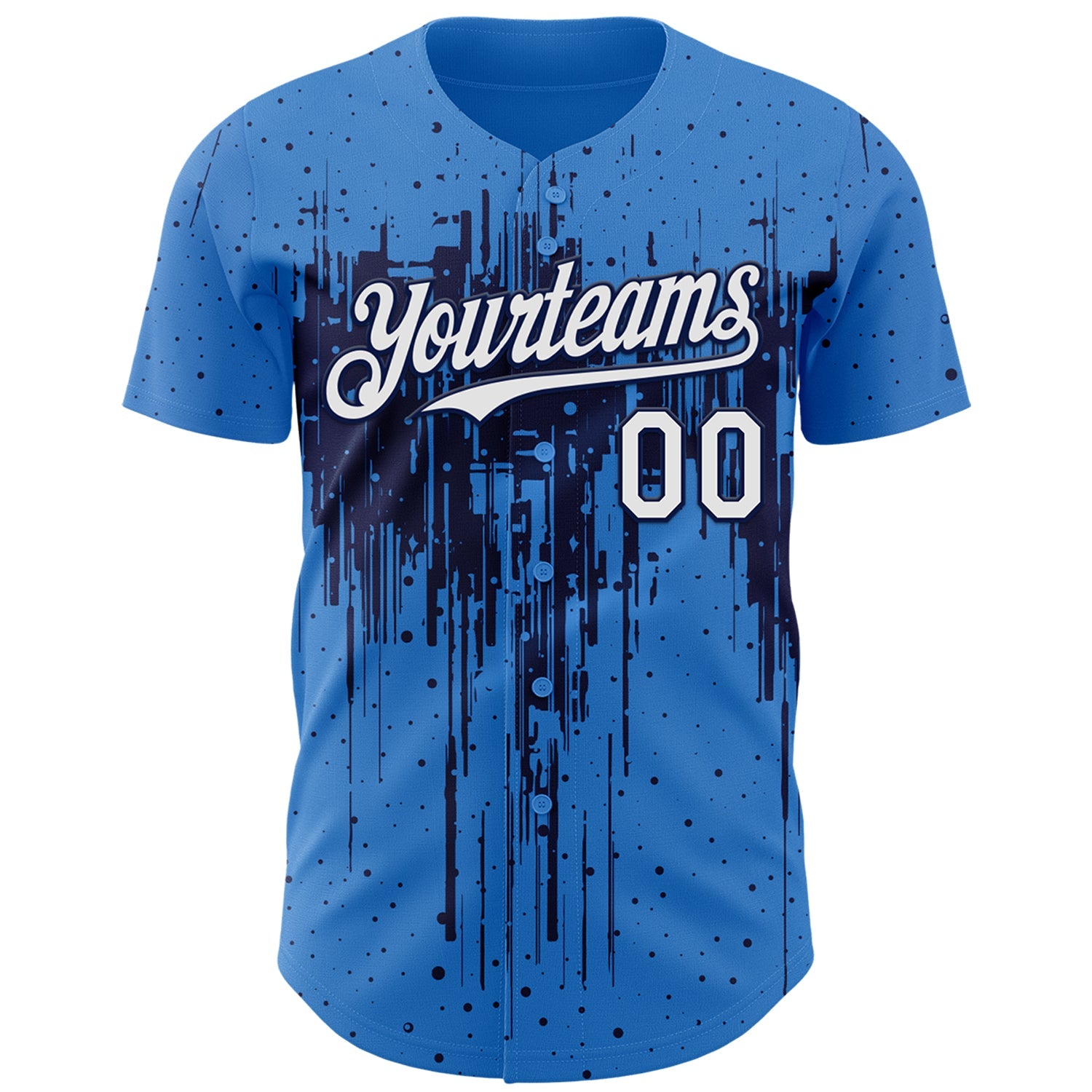 Custom Powder Blue White-Navy Dripping Splatter Paint Authentic Baseball Jersey view 2