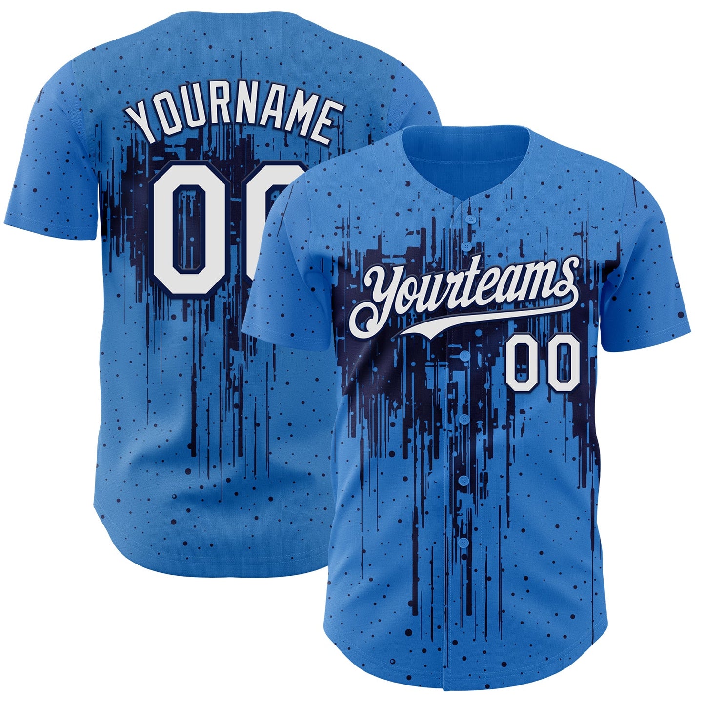 Custom Powder Blue White-Navy Dripping Splatter Paint Authentic Baseball Jersey - Main View
