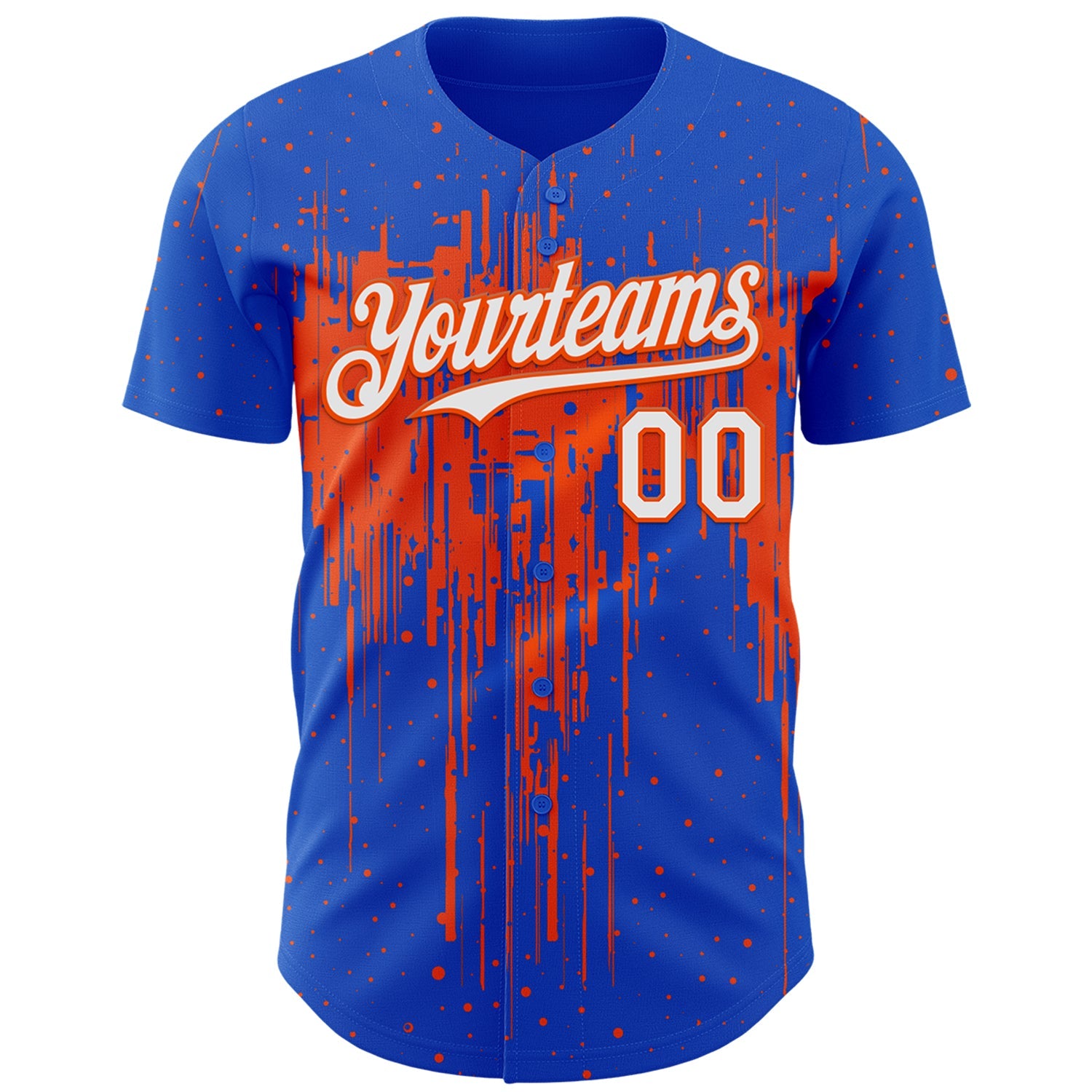 Custom Thunder Blue White-Orange Dripping Splatter Paint Authentic Baseball Jersey view 2