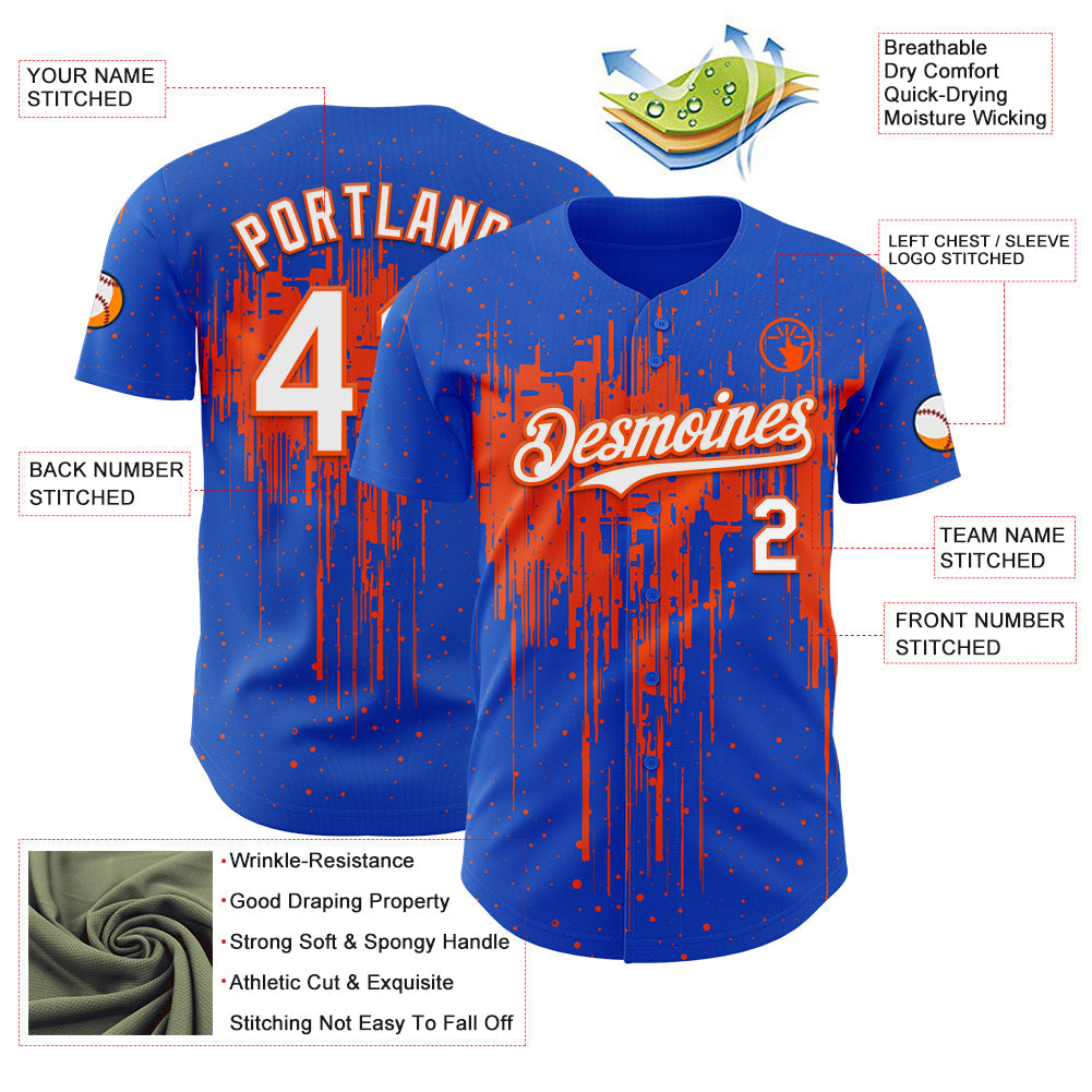 Custom Thunder Blue White-Orange Dripping Splatter Paint Authentic Baseball Jersey view 3