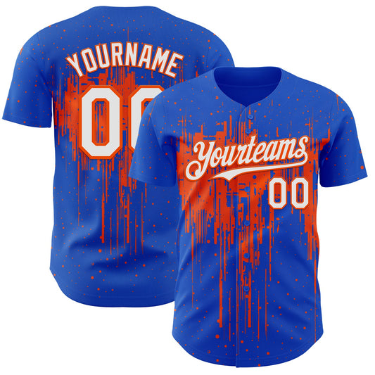 Custom Thunder Blue White-Orange Dripping Splatter Paint Authentic Baseball Jersey - Main View