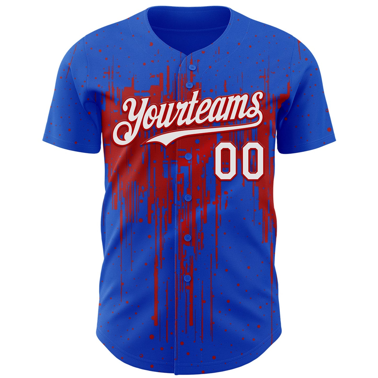 Custom Thunder Blue White-Red Dripping Splatter Paint Authentic Baseball Jersey view 2