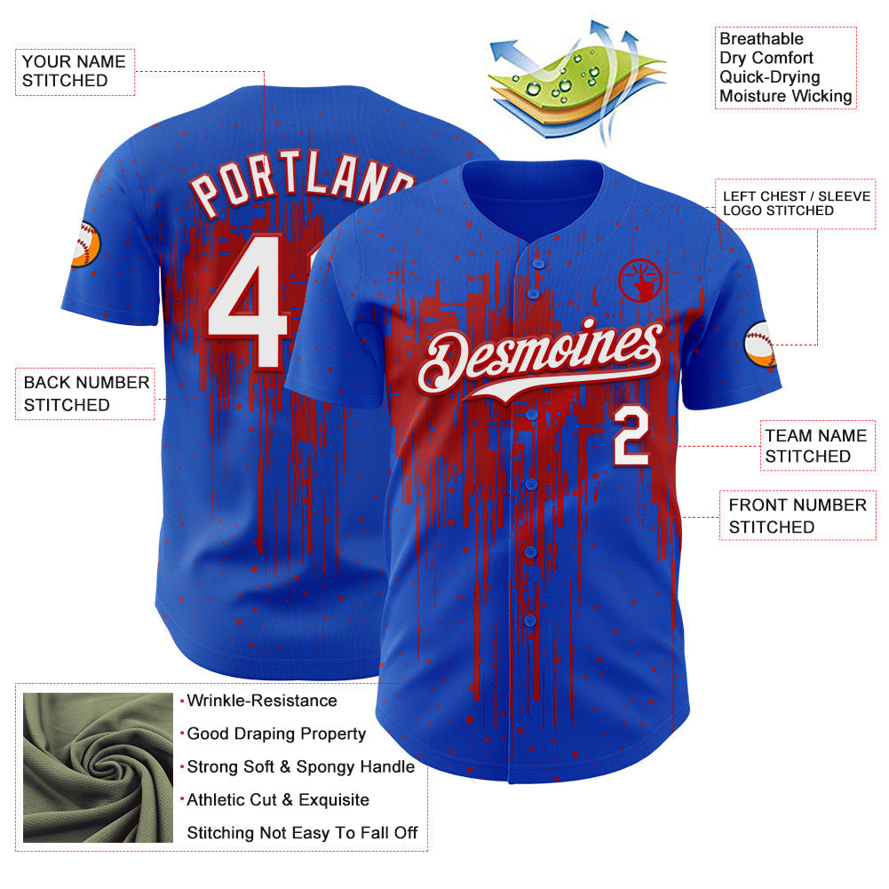 Custom Thunder Blue White-Red Dripping Splatter Paint Authentic Baseball Jersey view 3