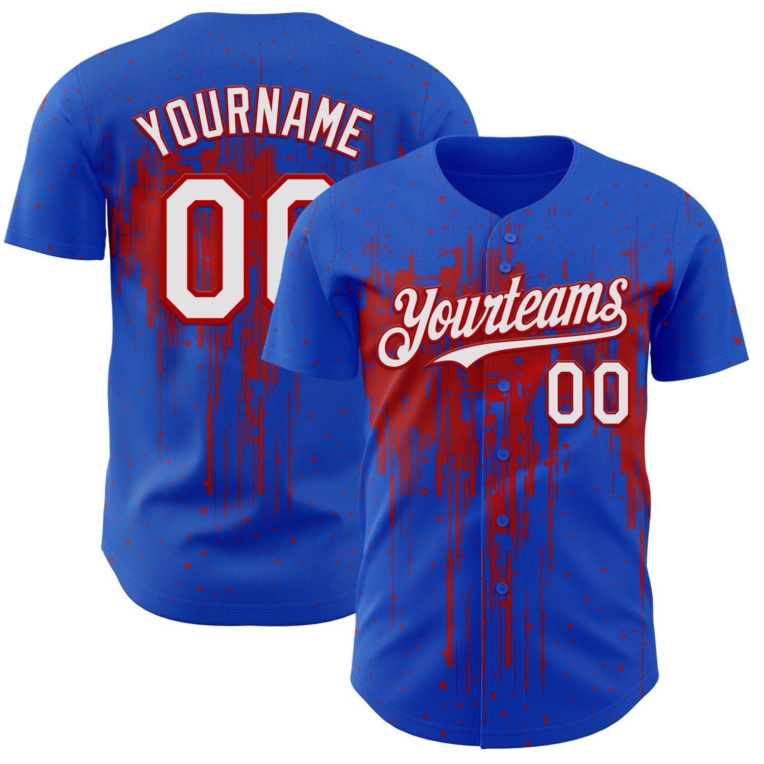 Custom Thunder Blue White-Red Dripping Splatter Paint Authentic Baseball Jersey - Main View