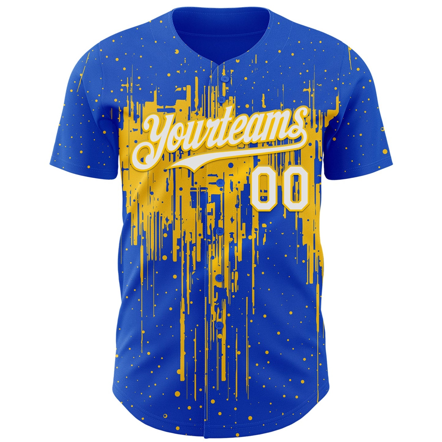 Custom Thunder Blue White-Yellow Dripping Splatter Paint Authentic Baseball Jersey view 2