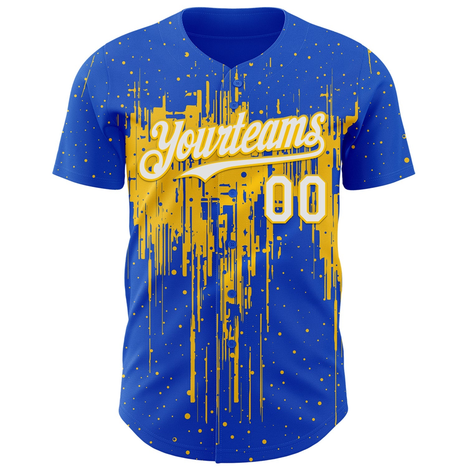 Custom Thunder Blue White-Yellow Dripping Splatter Paint Authentic Baseball Jersey view 2