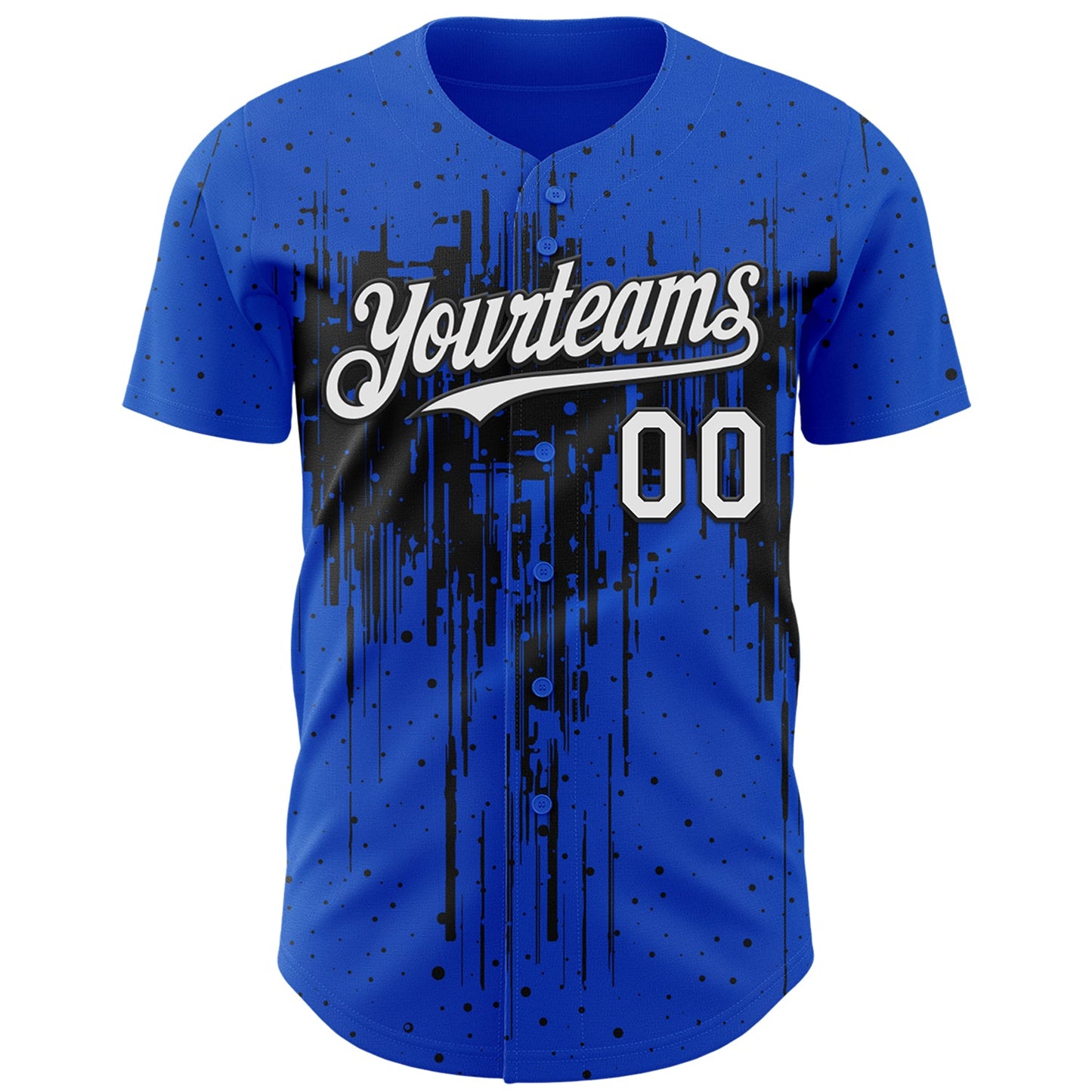 Custom Thunder Blue White-Black Dripping Splatter Paint Authentic Baseball Jersey view 2