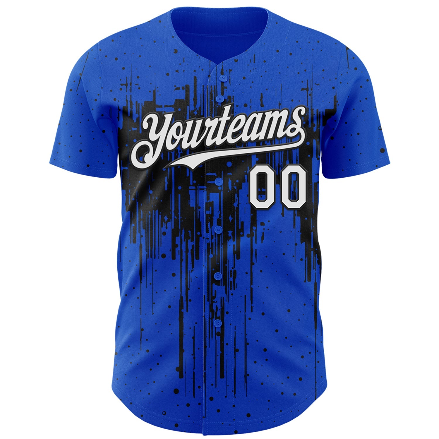 Custom Thunder Blue White-Black Dripping Splatter Paint Authentic Baseball Jersey view 2