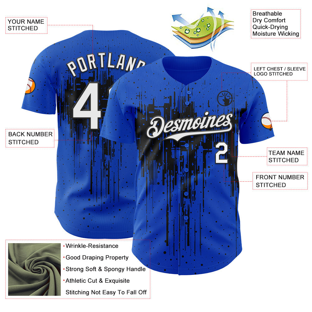 Custom Thunder Blue White-Black Dripping Splatter Paint Authentic Baseball Jersey view 3