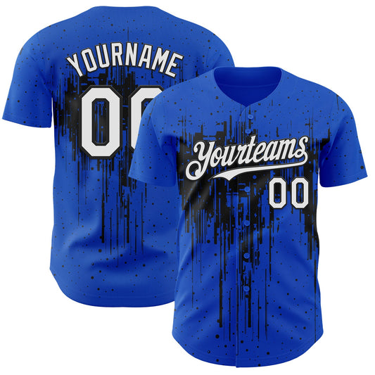 Custom Thunder Blue White-Black Dripping Splatter Paint Authentic Baseball Jersey - Main View
