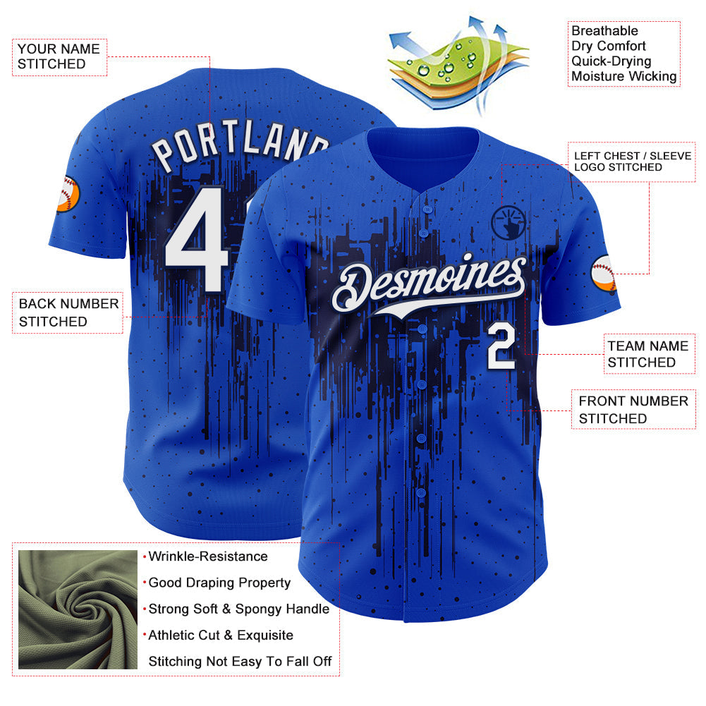 Custom Thunder Blue White-Navy Dripping Splatter Paint Authentic Baseball Jersey view 3
