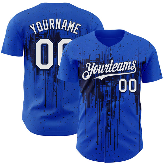 Custom Thunder Blue White-Navy Dripping Splatter Paint Authentic Baseball Jersey - Main View