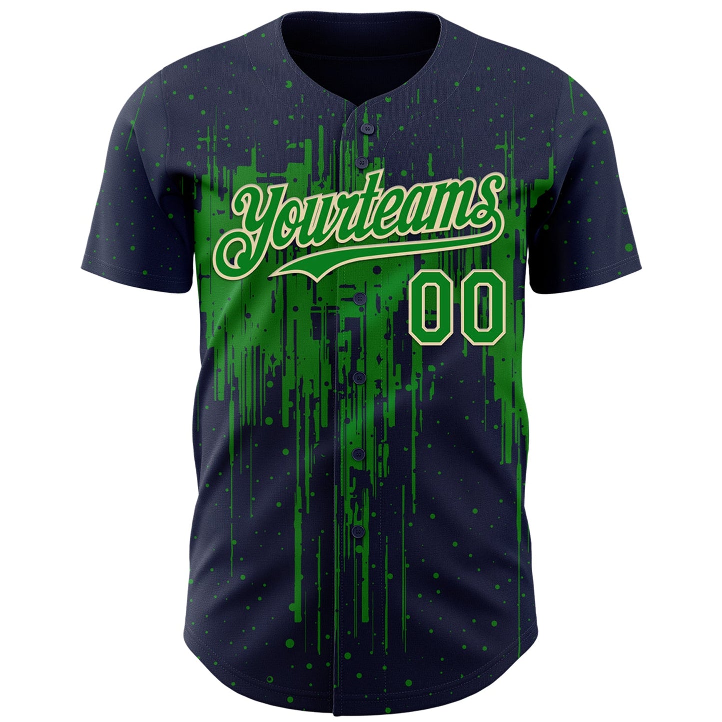Custom Navy Grass Green-Cream Dripping Splatter Paint Authentic Baseball Jersey view 2