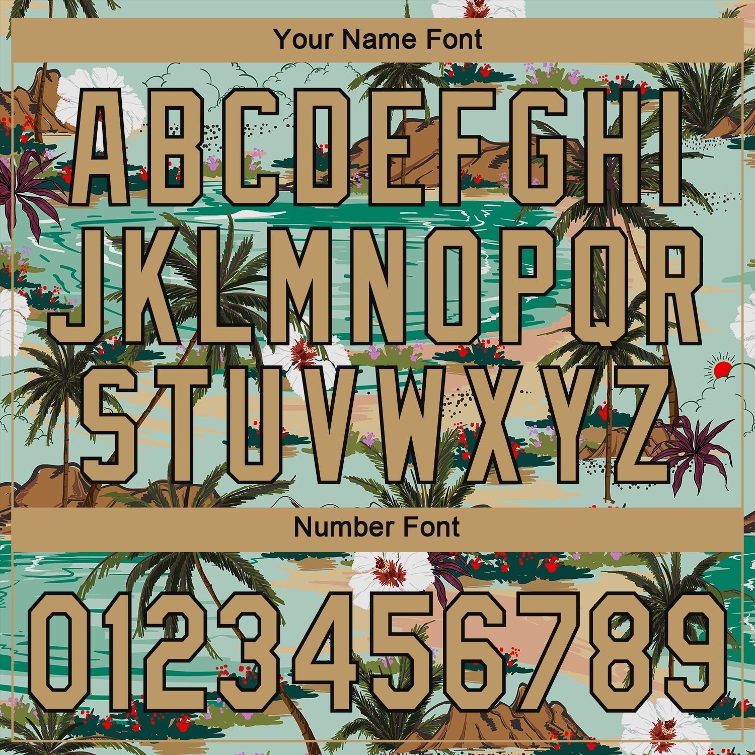 Custom Aqua Old Gold-Black 3D Pattern Design Hawaii Palm Trees And Flowers Authentic Baseball Jersey view 5