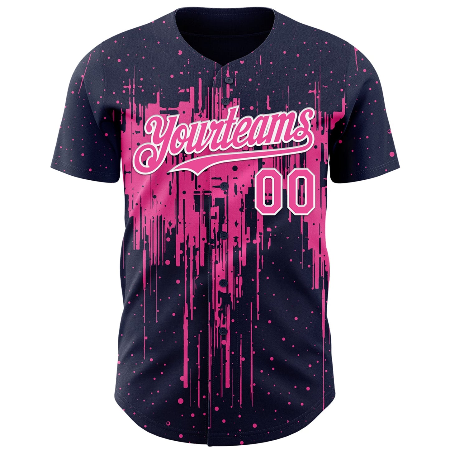 Custom Navy Pink-White Dripping Splatter Paint Authentic Baseball Jersey view 2
