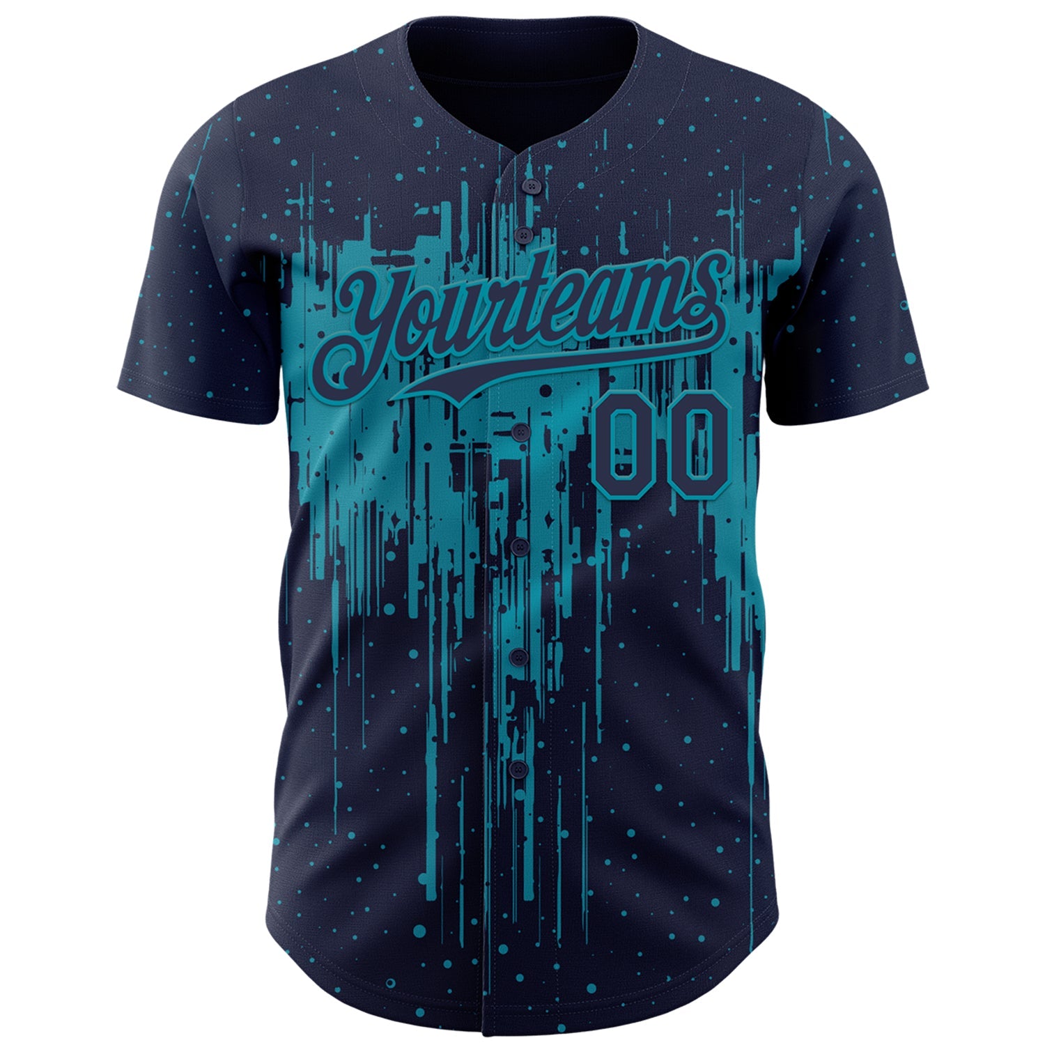 Custom Navy Teal Dripping Splatter Paint Authentic Baseball Jersey view 2
