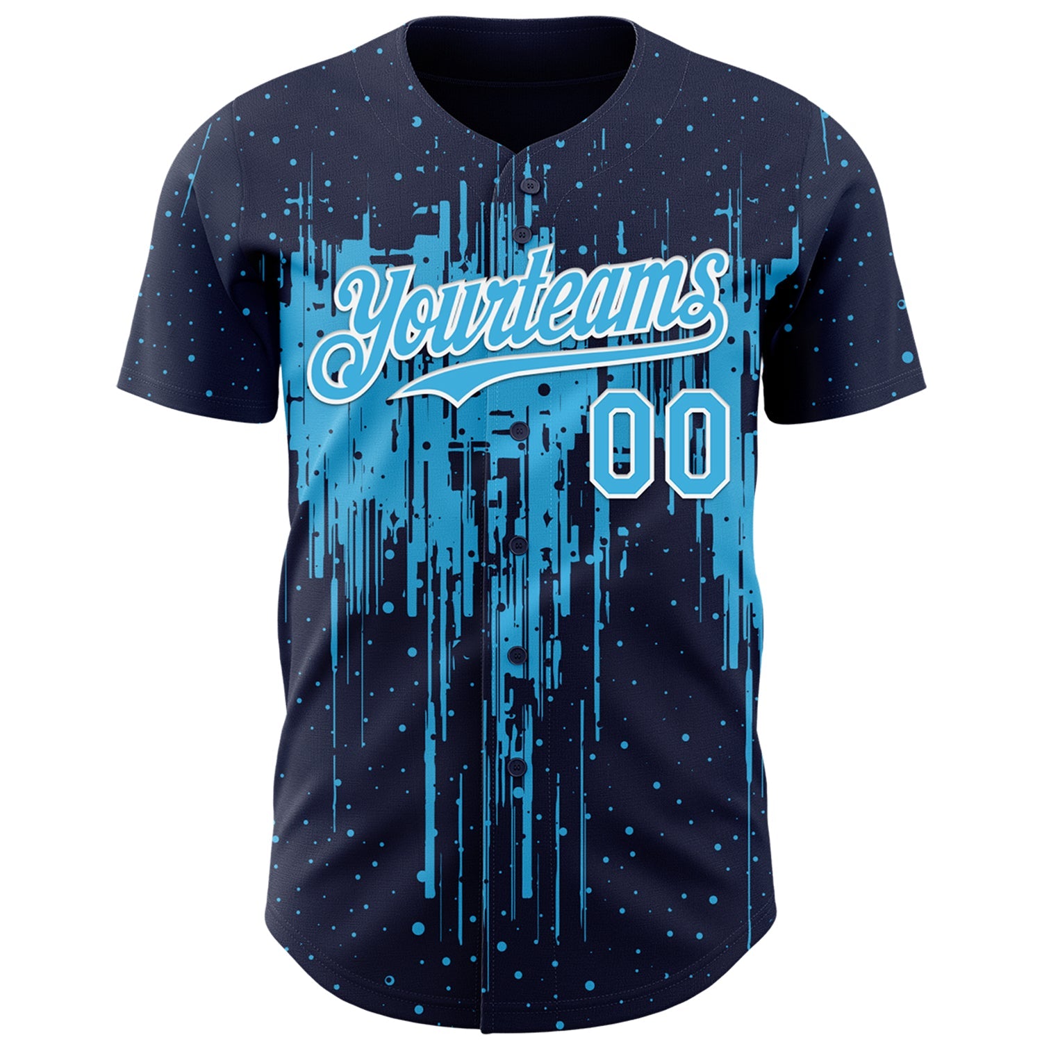 Custom Navy Sky Blue-White Dripping Splatter Paint Authentic Baseball Jersey view 2