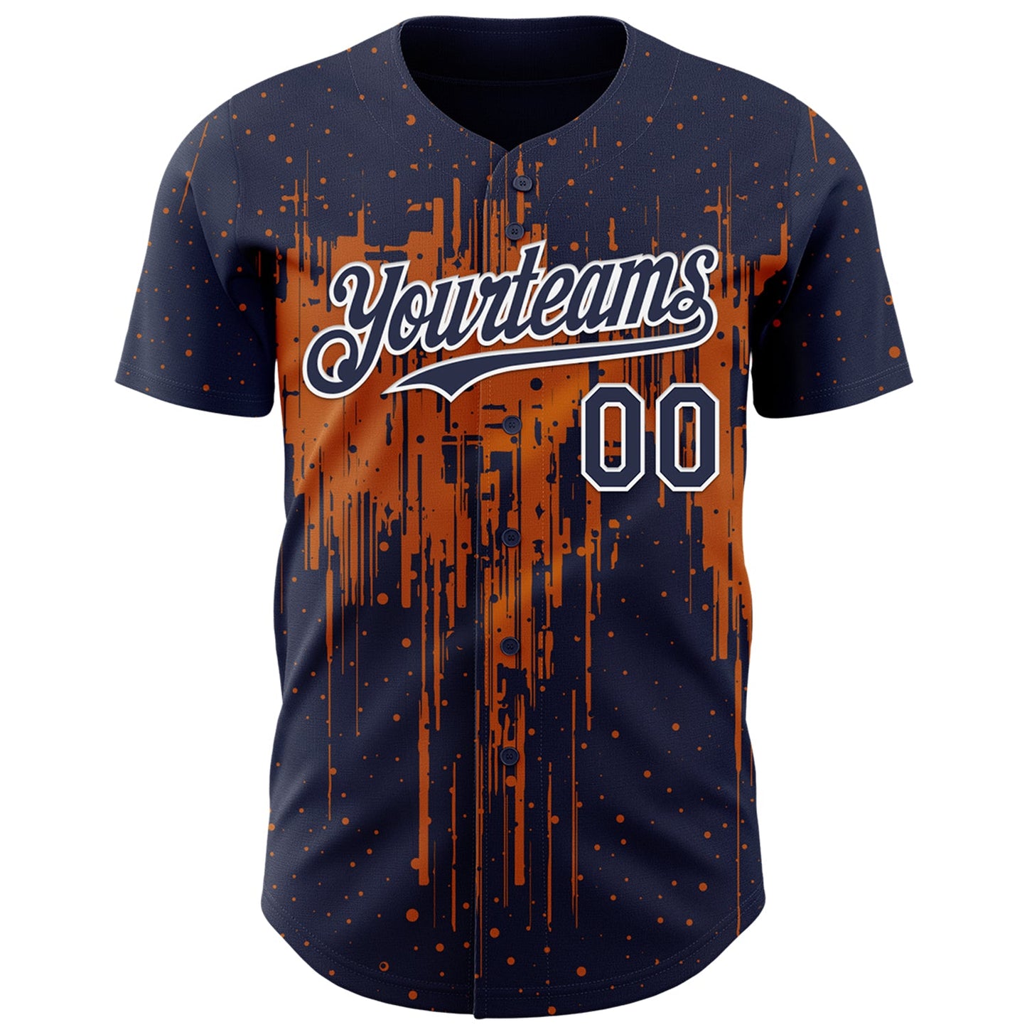 Custom Navy White-Bay Orange Dripping Splatter Paint Authentic Baseball Jersey view 2