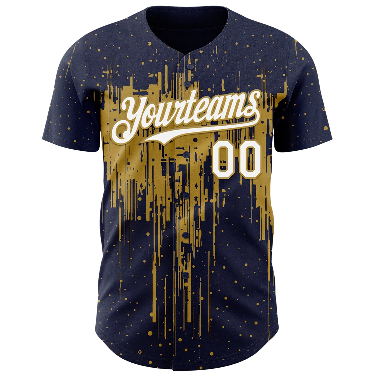 Custom Navy White-Old Gold Dripping Splatter Paint Authentic Baseball Jersey view 2