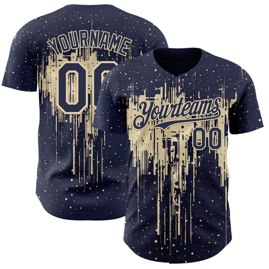 Custom Navy Cream Dripping Splatter Paint Authentic Baseball Jersey - Main View