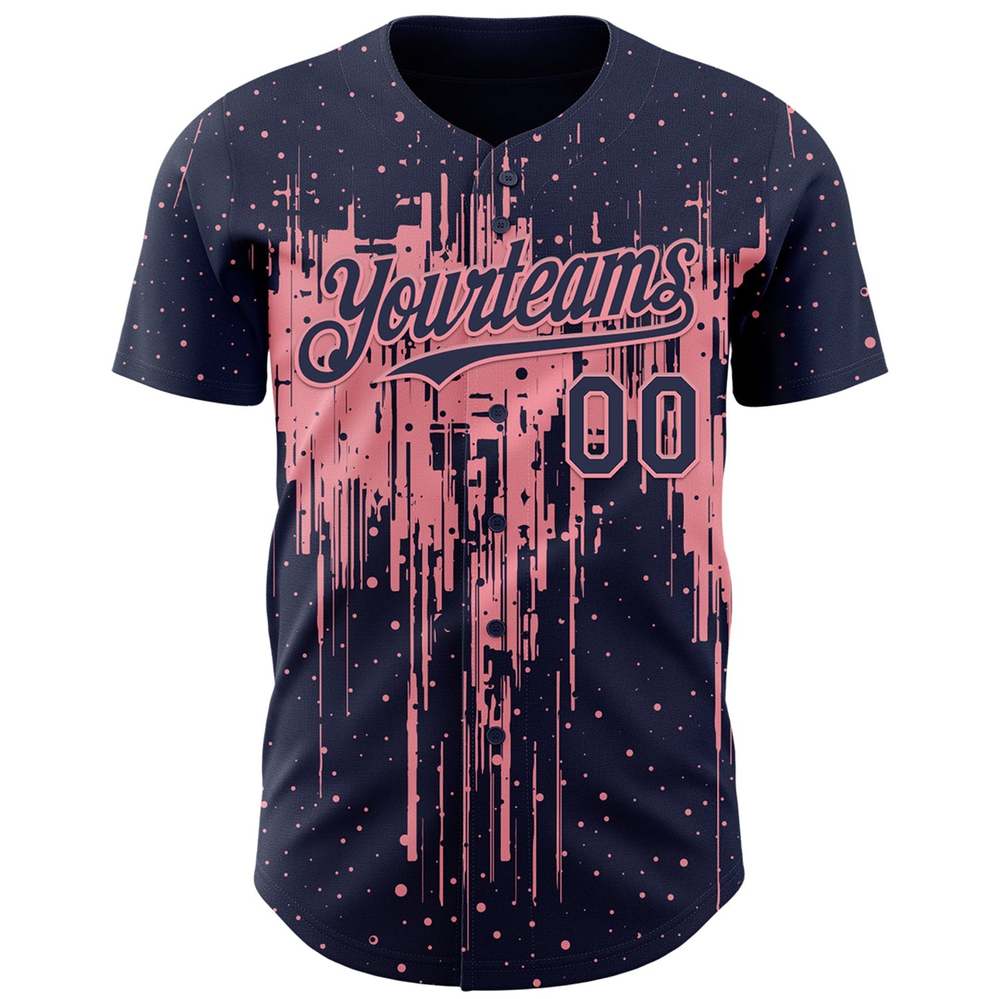 Custom Navy Medium Pink Dripping Splatter Paint Authentic Baseball Jersey view 2